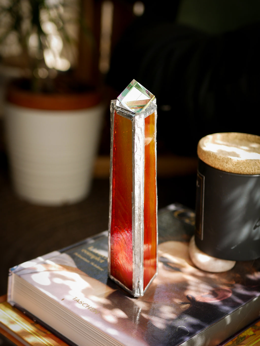 Soleil - Kaléidoscope prisme de verre XL, vitrail jaune orangé